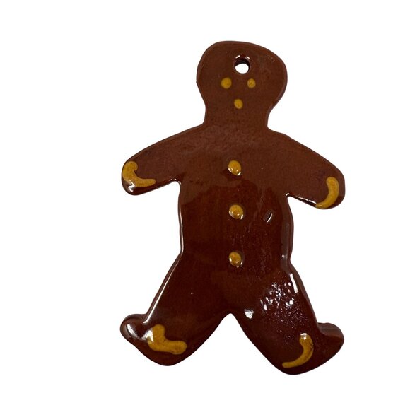 Ned Foltz Pottery Redware Gingerbread Man Ornament Brown Yellow Glaze Christmas - Picture 5 of 5